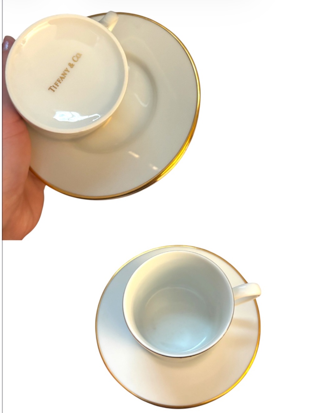 Tiffany & Co. set. 2 plates, and 1 cup - cream/white with gold rim - Picture 4 of 4